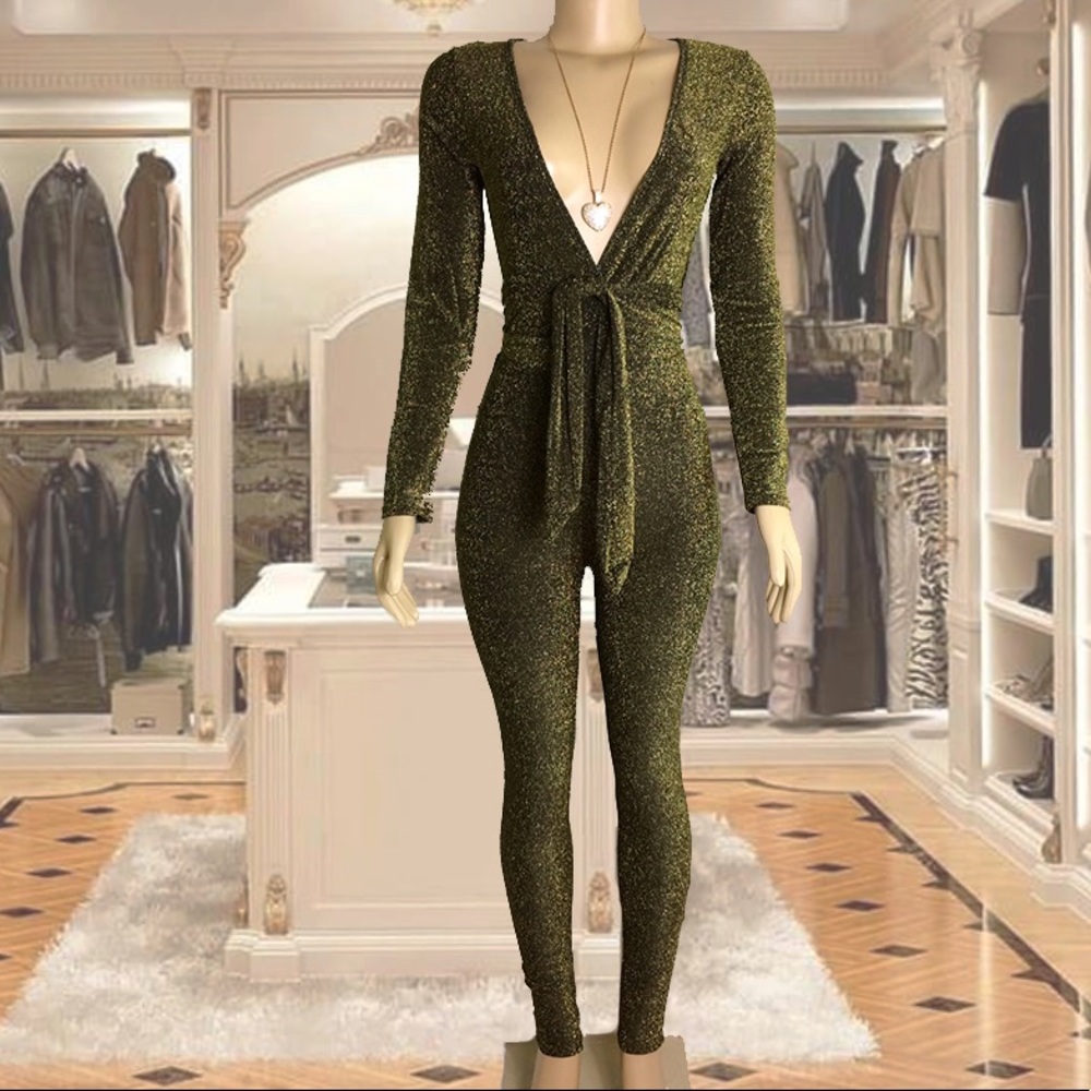 Green/Gold Metallic Jumpsuit